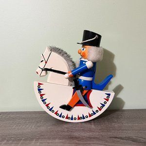 Vintage Erzgebirge Wooden Nutcracker Rocking Horse w/Soldier